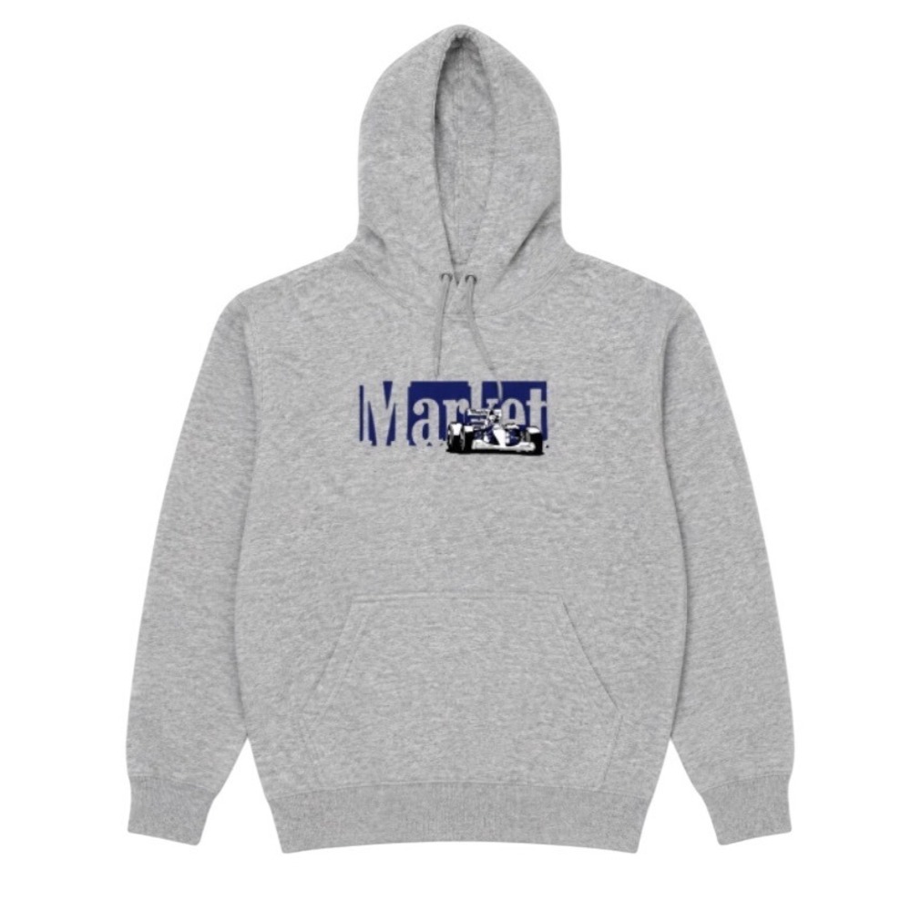 Market Racing Team Thank You F1 Graphic Hoodie Heather Grey Mens XL